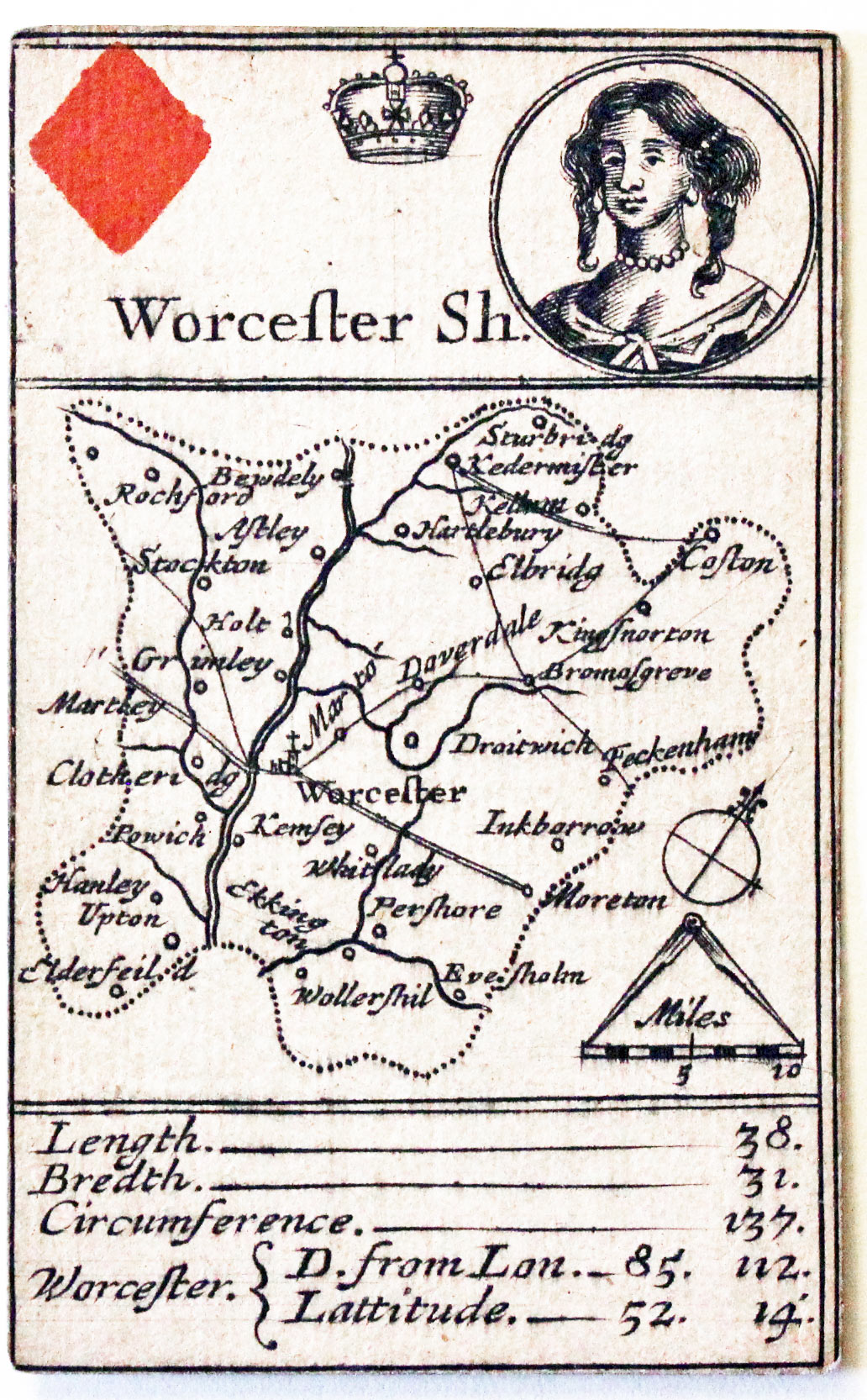 Robert Morden's playing card of Worcestershire