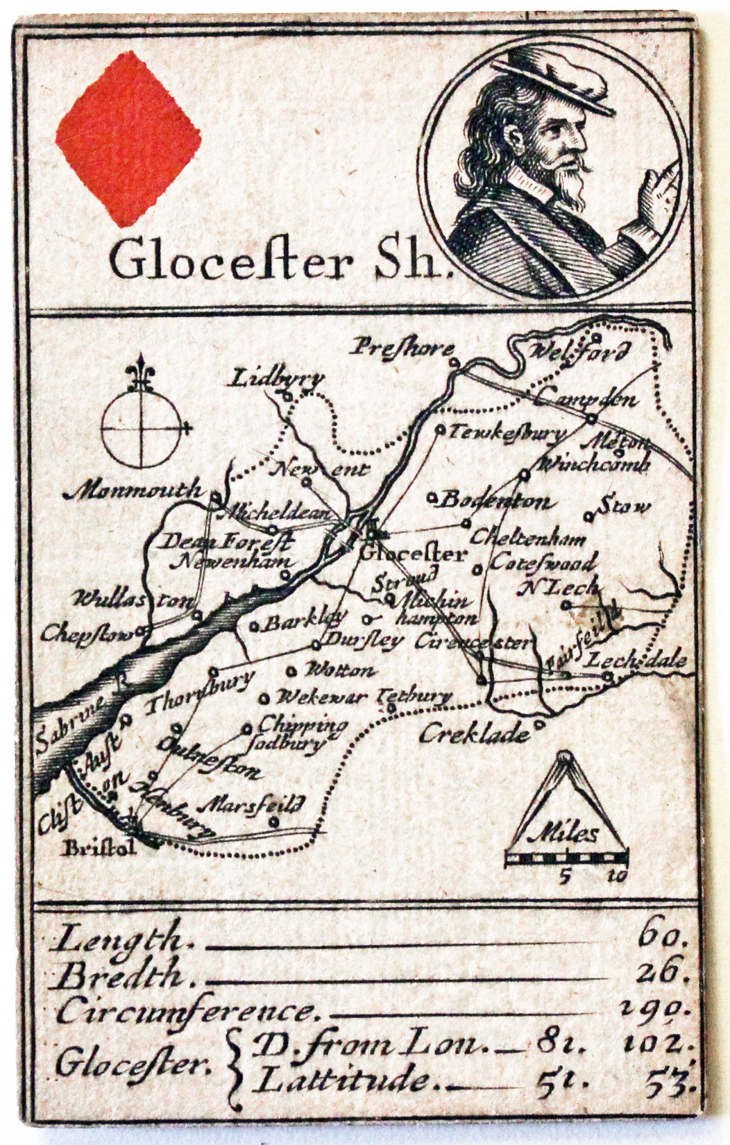 Robert Morden's playing card of Gloucestershire