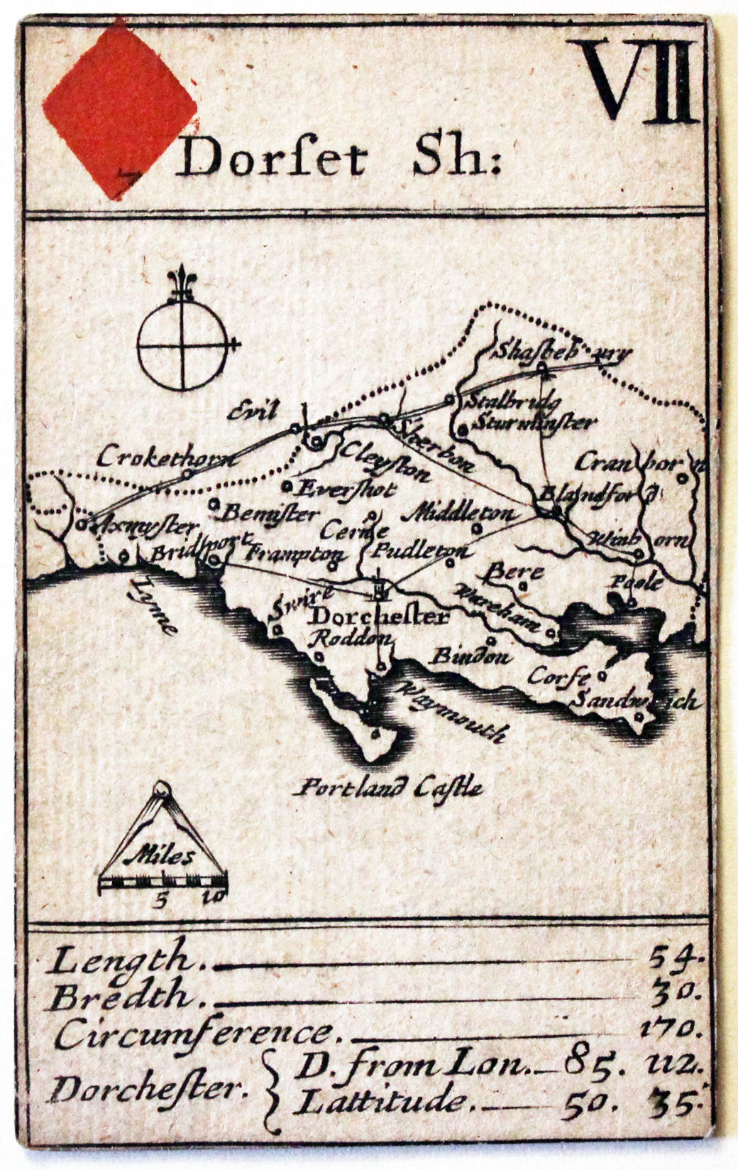 Robert Morden's playing card of Dorsetshire