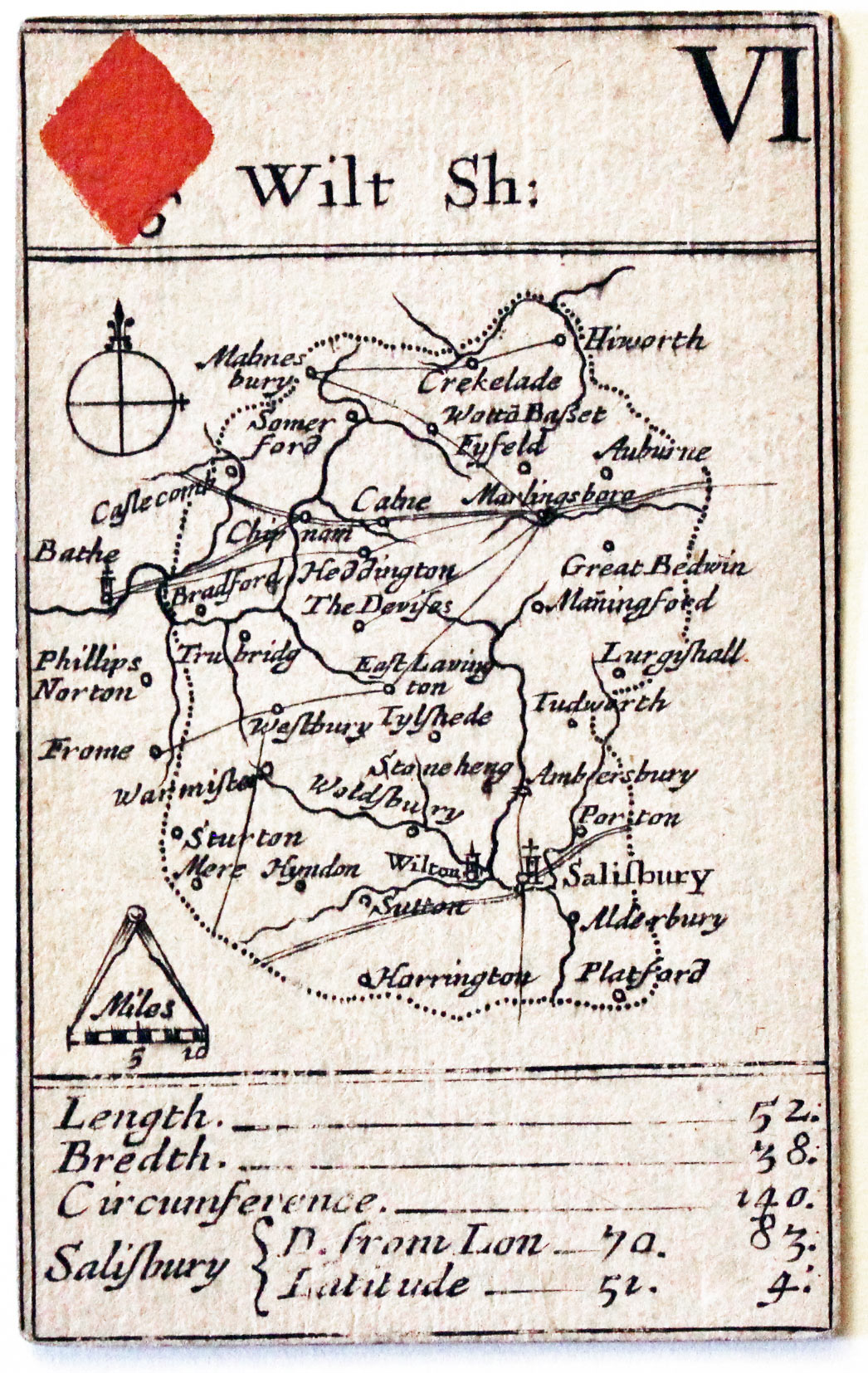 Robert Morden's playing card of Wiltshire