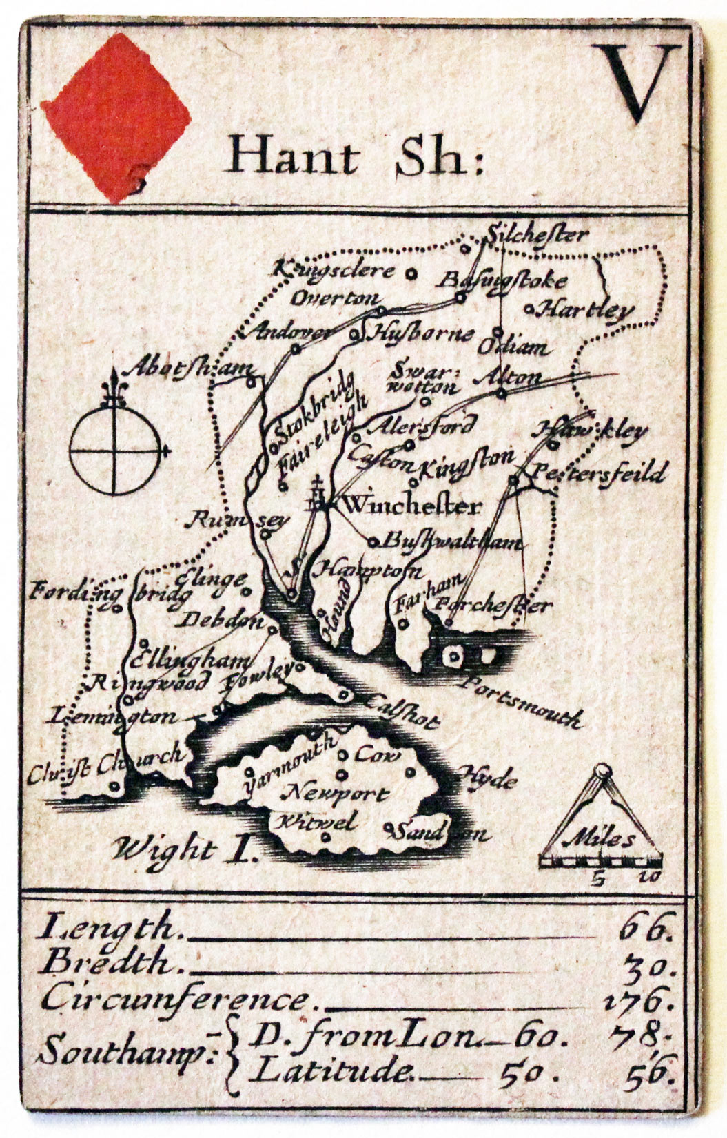 Robert Morden's playing card of Hampshire