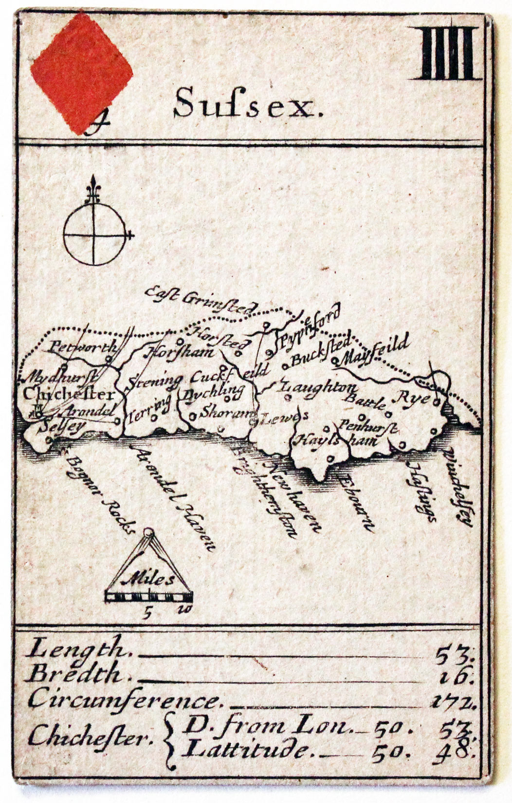 Robert Morden's playing card of Sussex