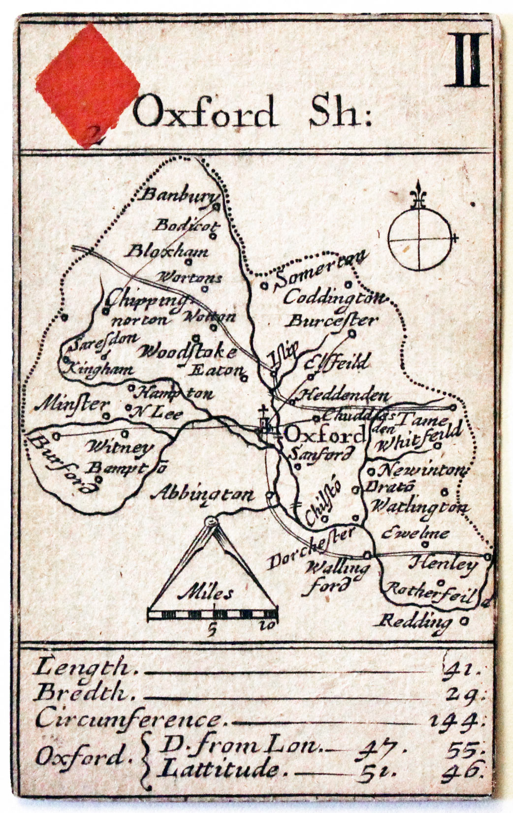 Robert Morden's playing card of Oxfordshire