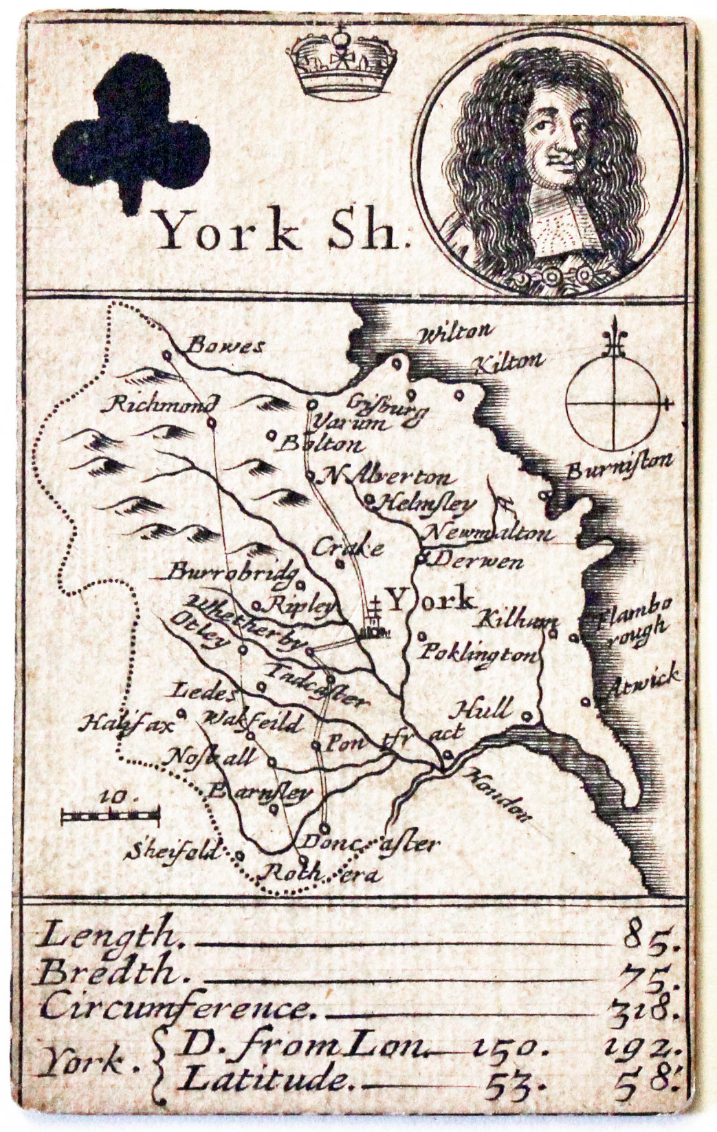 Robert Morden's playing card of Yorkshire