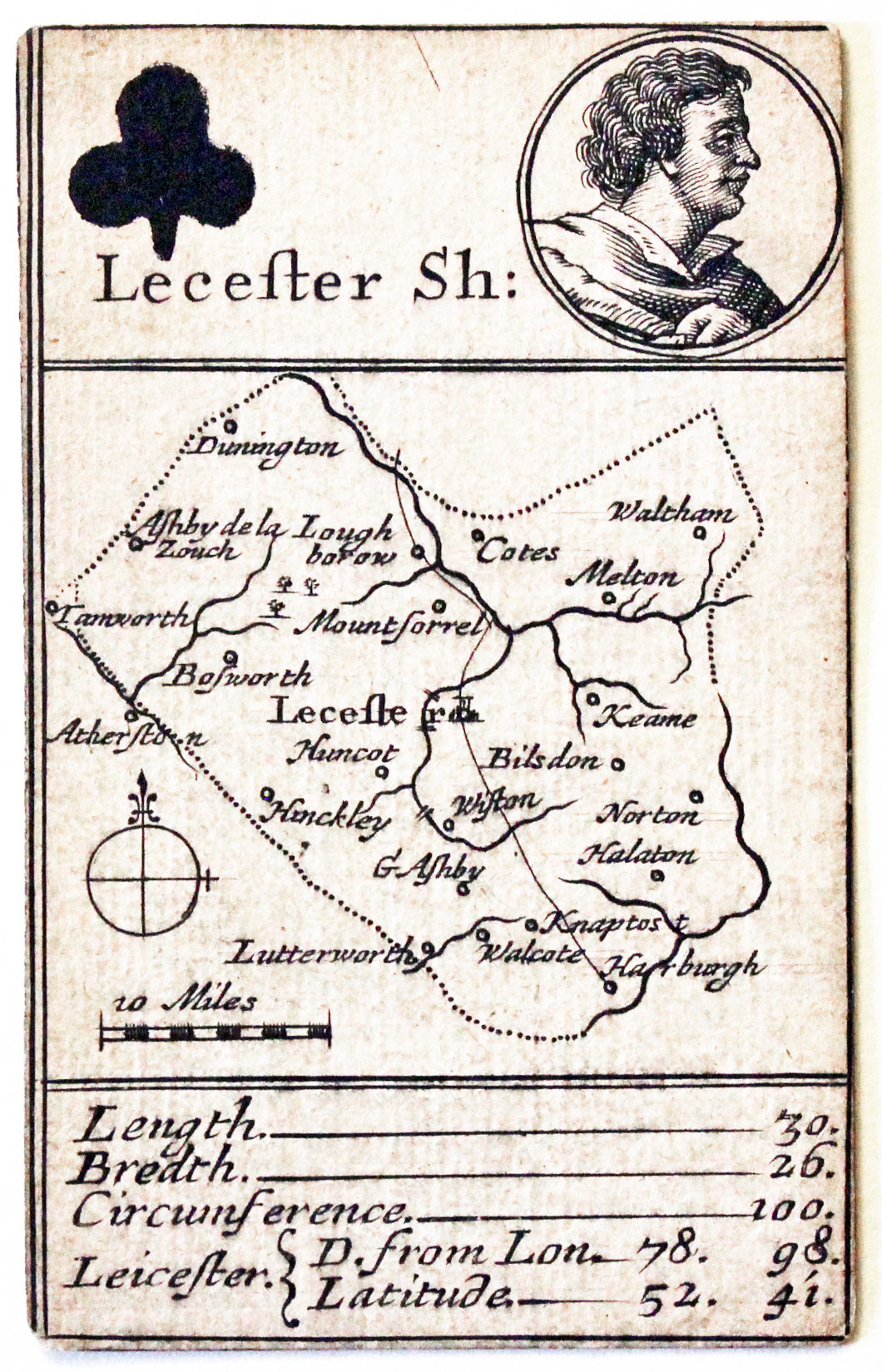 Robert Morden's playing card of Leicestershire