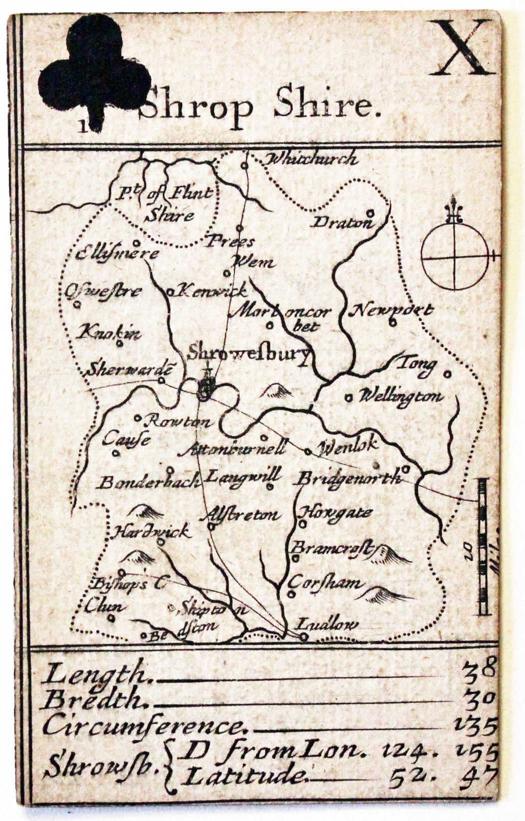 Robert Morden's playing card of Shropshire
