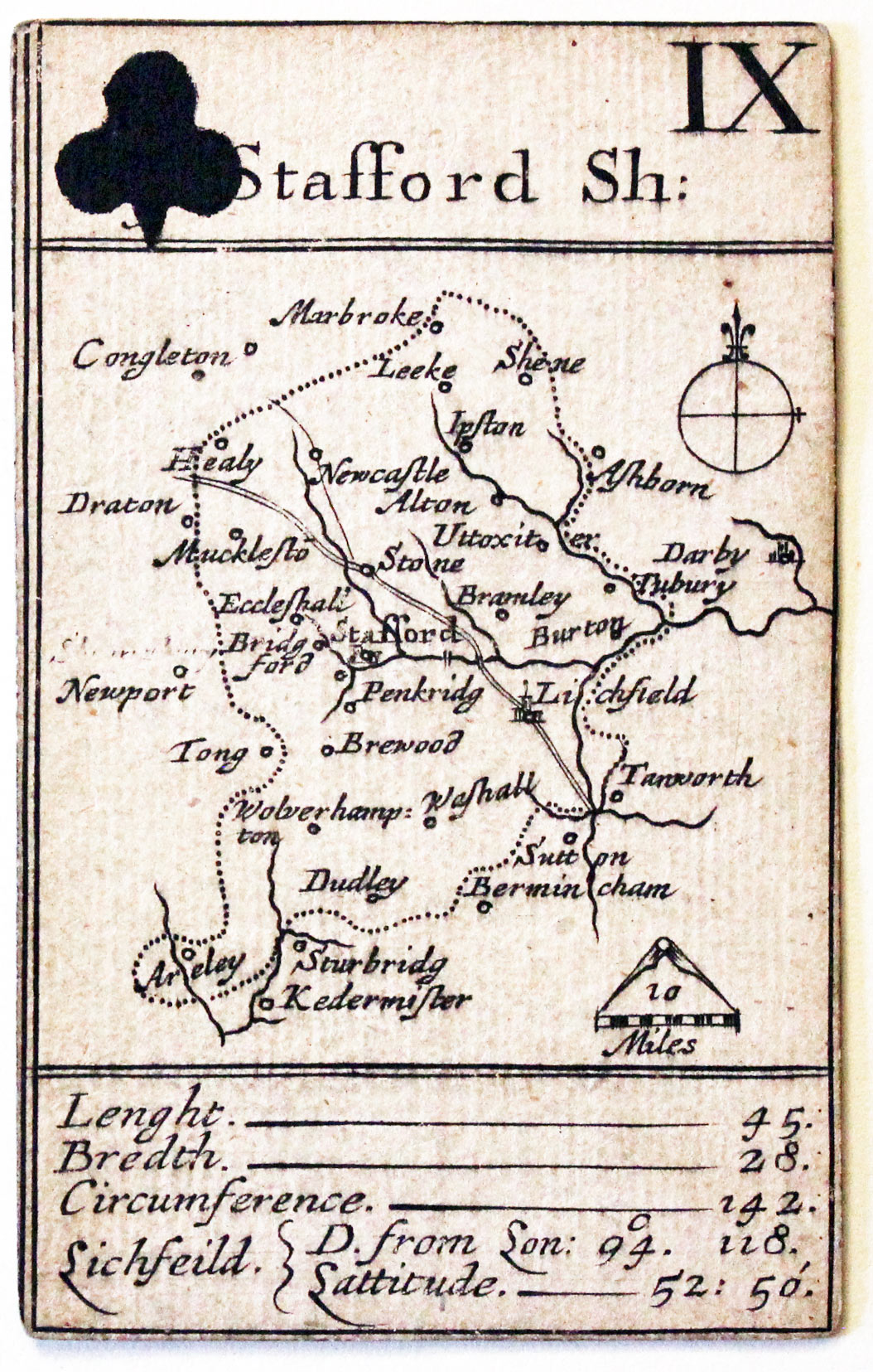 Robert Morden's playing card of Staffordshire