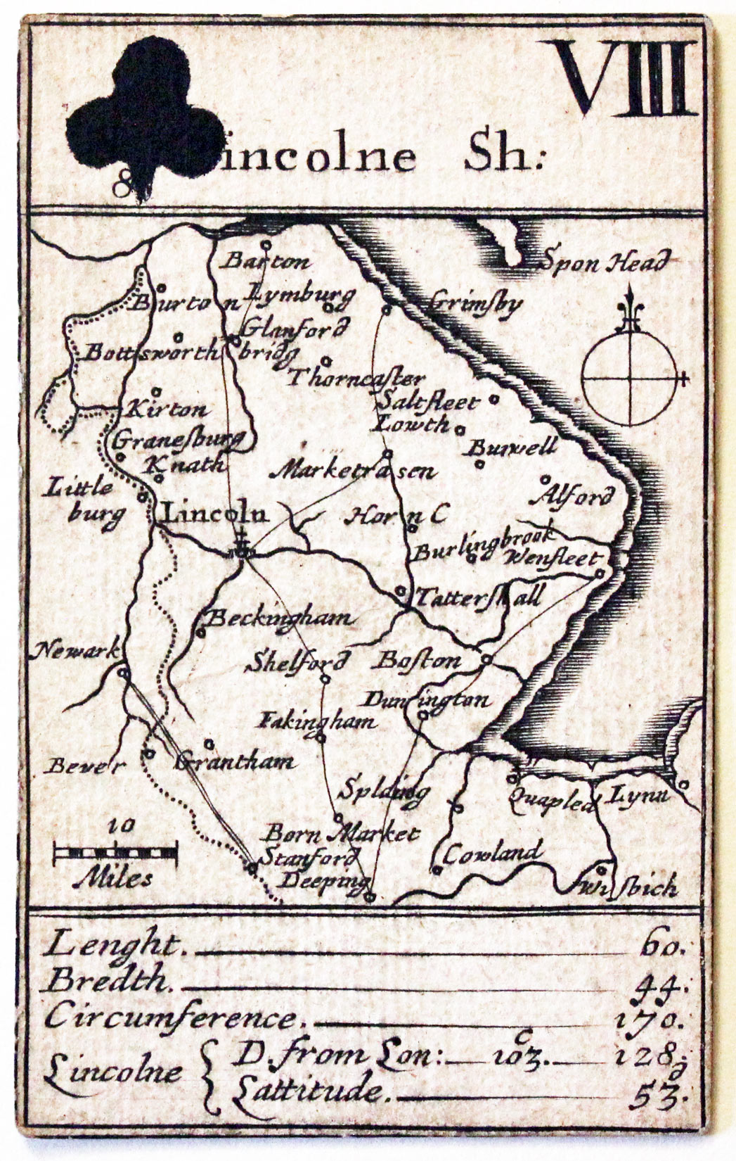 Robert Morden's playing card of Lincolnshire