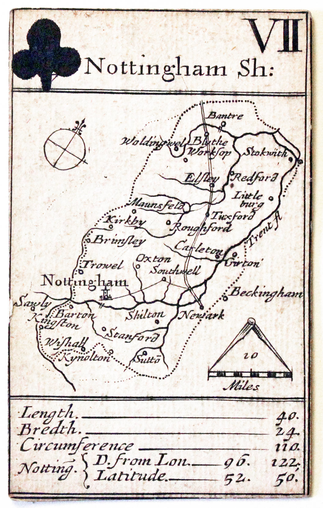 Robert Morden's playing card of Nottinghamshire