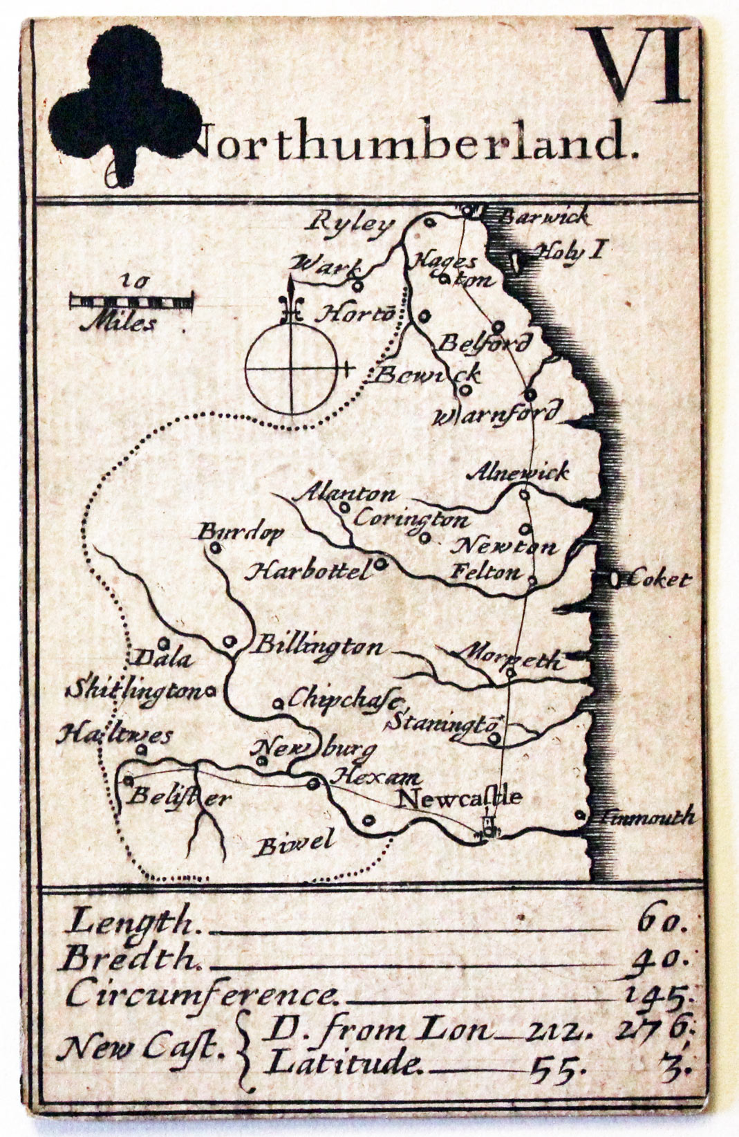Robert Morden's playing card of Northumberland