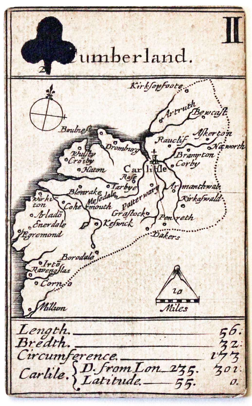 Robert Morden's playing card of Cumberland