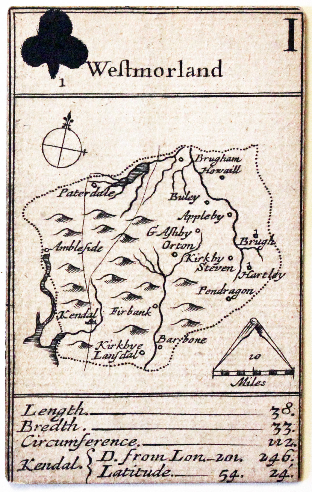Robert Morden's playing card of Westmorland