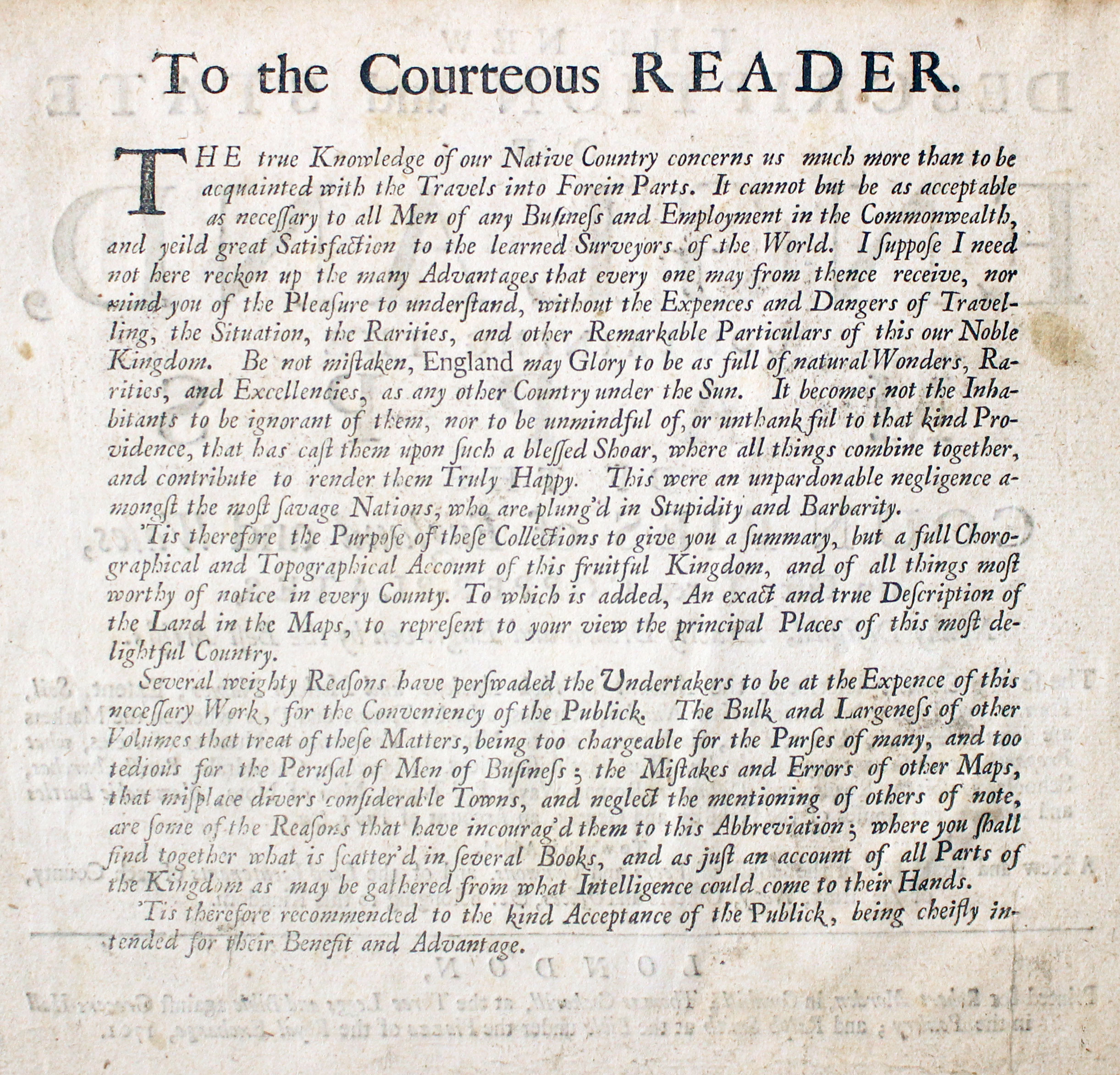 For the reader of  Description and State of England, Robert Morden 1701  For the reader of  Description and State of England, Robert Morden 1701