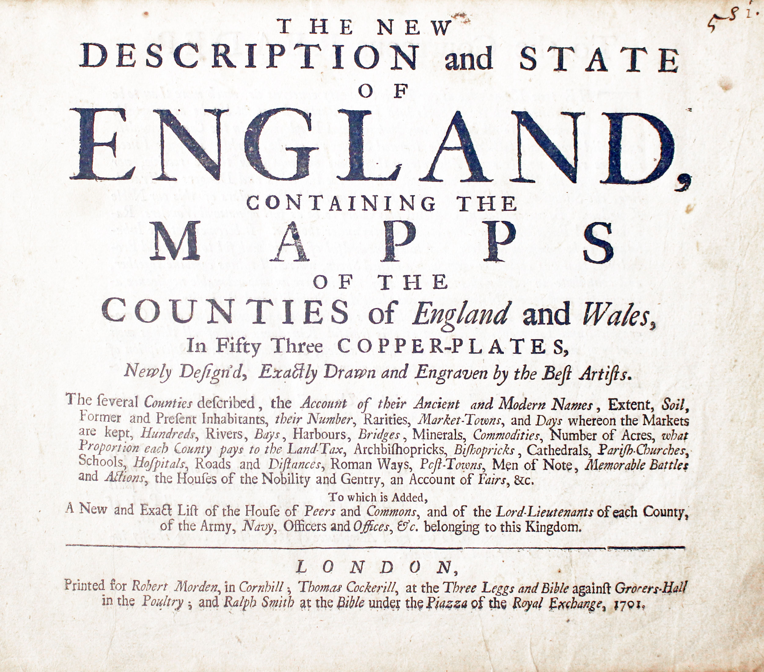 Titlepage to Description and State of England, Robert Morden 1701  Titlepage to Description and State of England, Robert Morden 1701