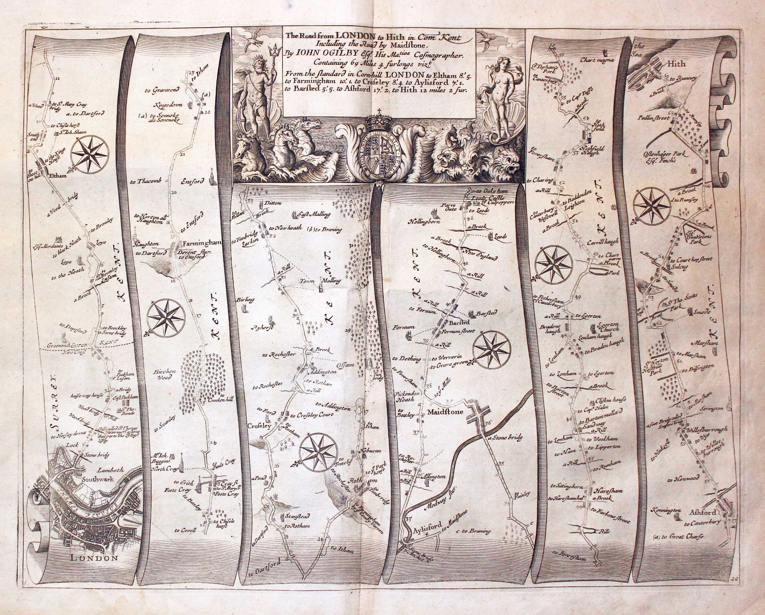 Plate 20 London to Hythe John Ogilby 1675