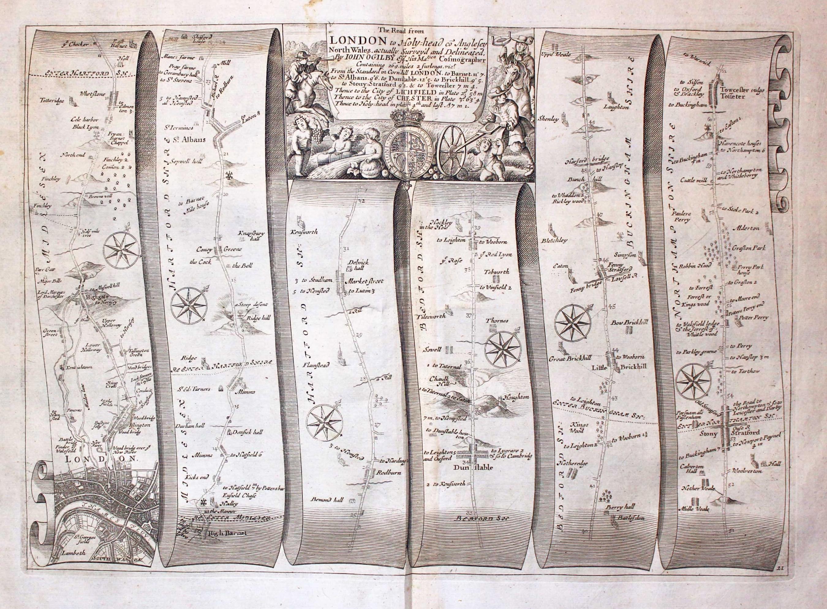 Plate 21 London to Towcester John Ogilby 1675