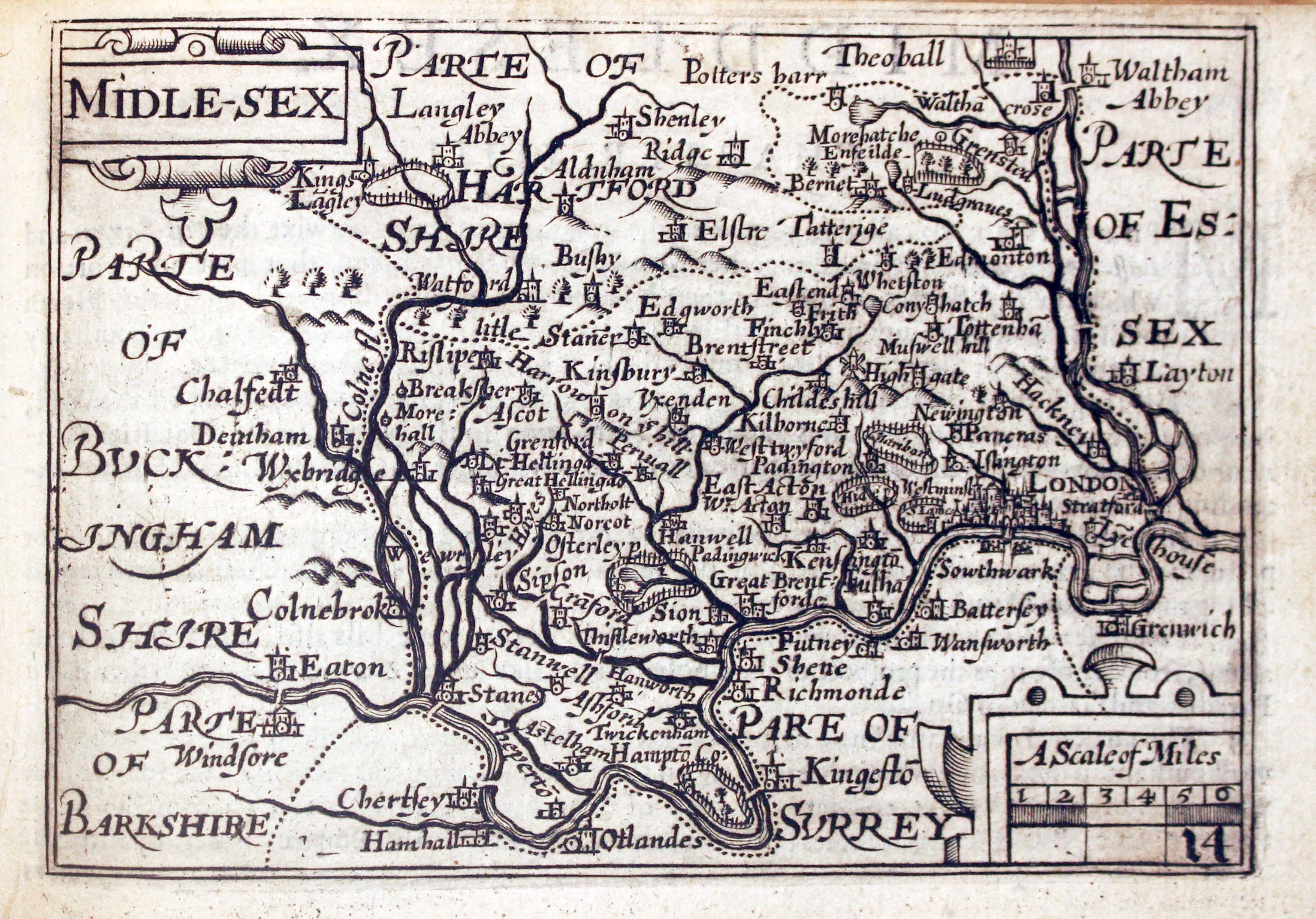 Map of Middlesex by Pieter van den Keere 1627  Map of Middlesex by Pieter van den Keere 1627