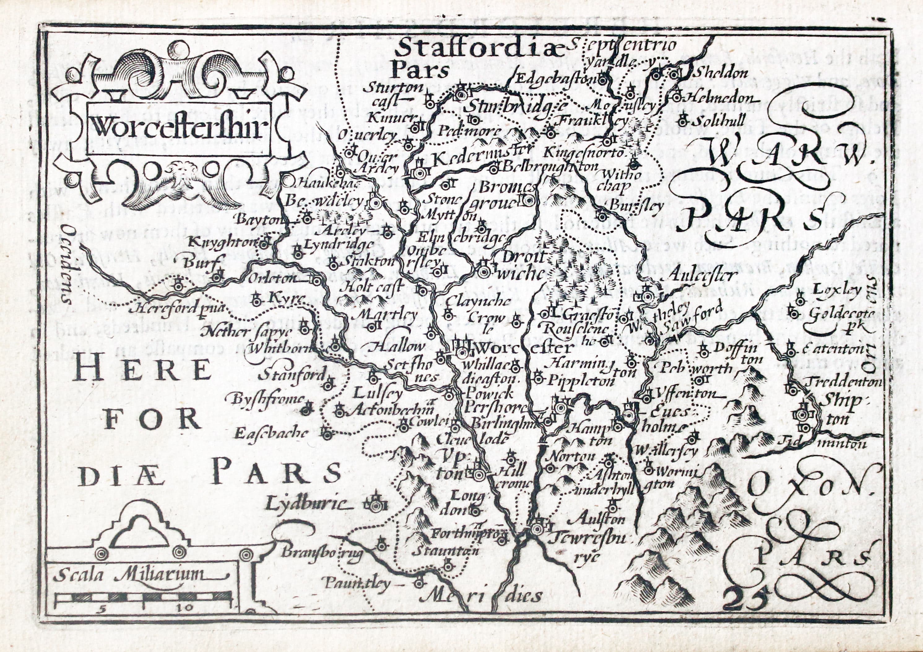 Map of Worcestershire by Pieter van den Keere 1627  Map of Worcestershire by Pieter van den Keere 1627