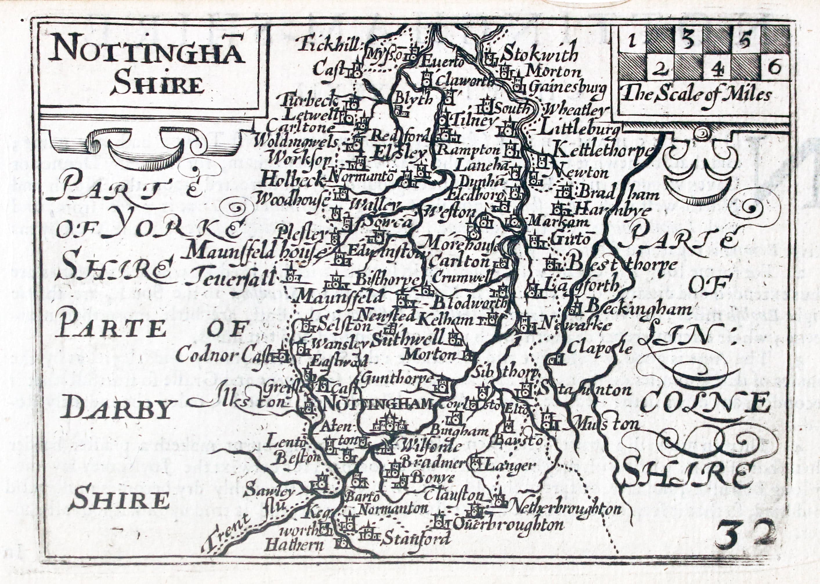 Map of Nottinghamshire by Pieter van den Keere 1627  Map of Nottinghamshire by Pieter van den Keere 1627
