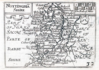 Map of Nottinghamshire by Pieter van den Keere 1627