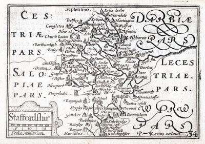 Map of Staffordshire by Pieter van den Keere 1627