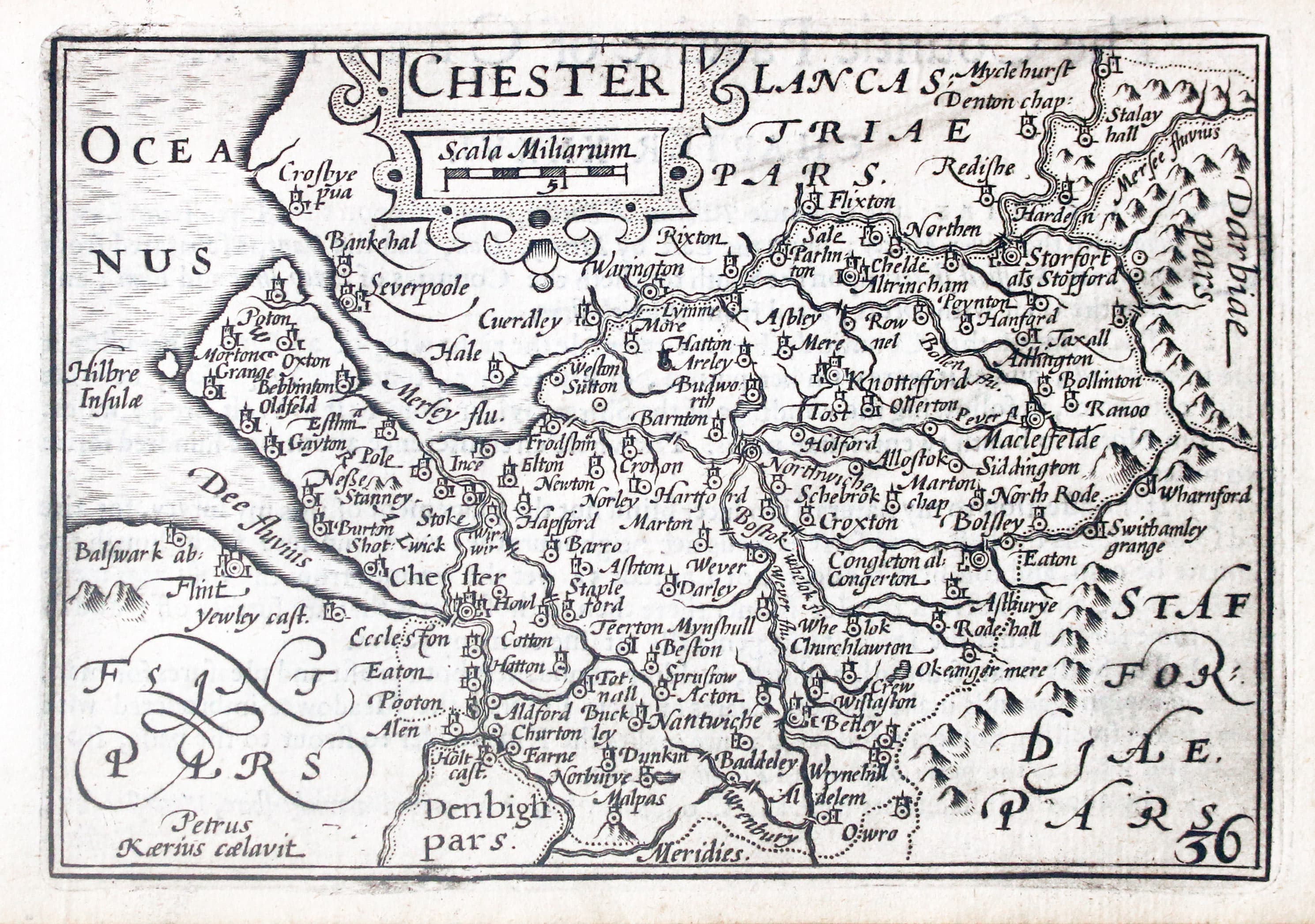 Map of Cheshire by Pieter van den Keere 1627  Map of Cheshire by Pieter van den Keere 1627
