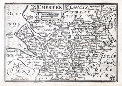  Map of Cheshire by Pieter van den Keere 1627 
