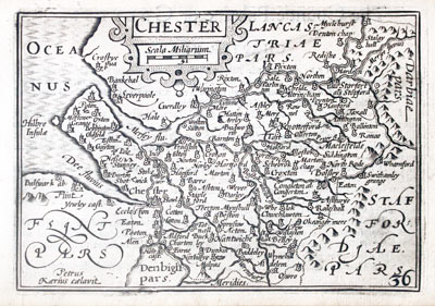 Map of Cheshire by Pieter van den Keere 1627