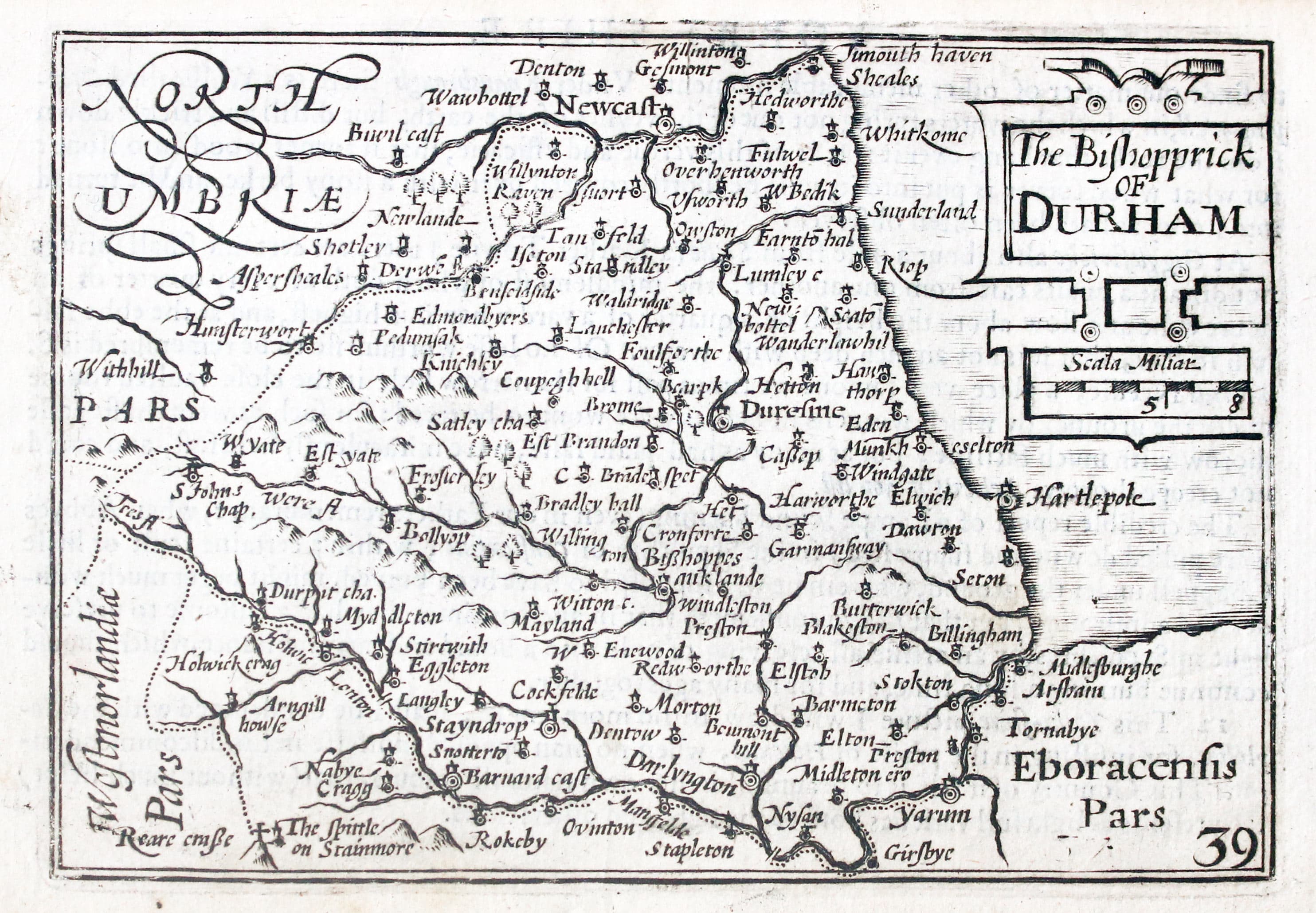 Map of County Durham by Pieter van den Keere 1627  Map of County Durham by Pieter van den Keere 1627