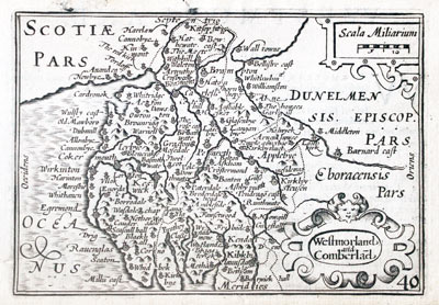 Map of Westmorland and Cumberland by Pieter van den Keere 1627