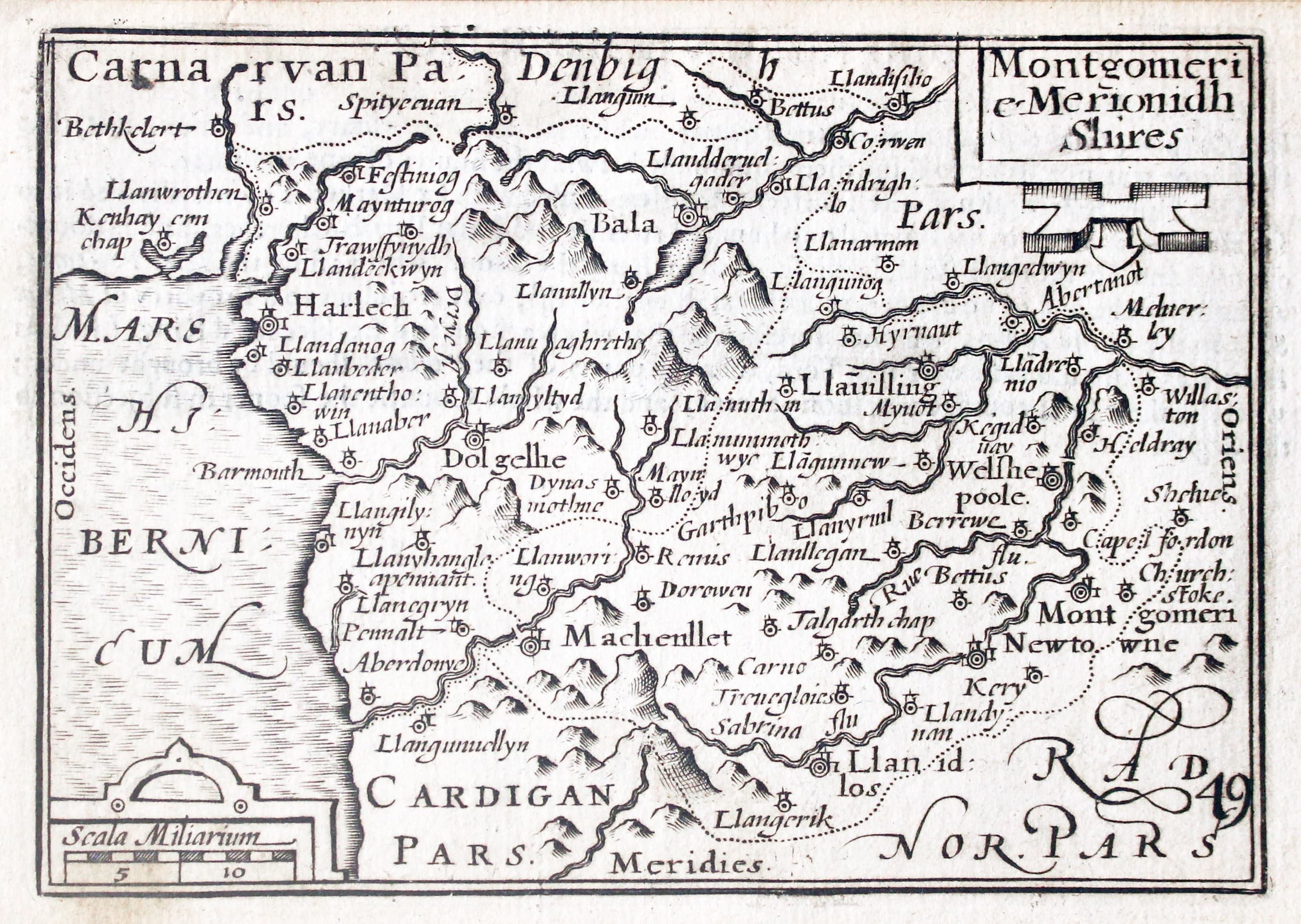 Map of Montgomeryshire and Merionethshire by Pieter van den Keere 1627  Map of Montgomeryshire and Merionethshire by Pieter van den Keere 1627