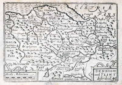  Map of Denbighshire and Flintshire by Pieter van den Keere 1627 