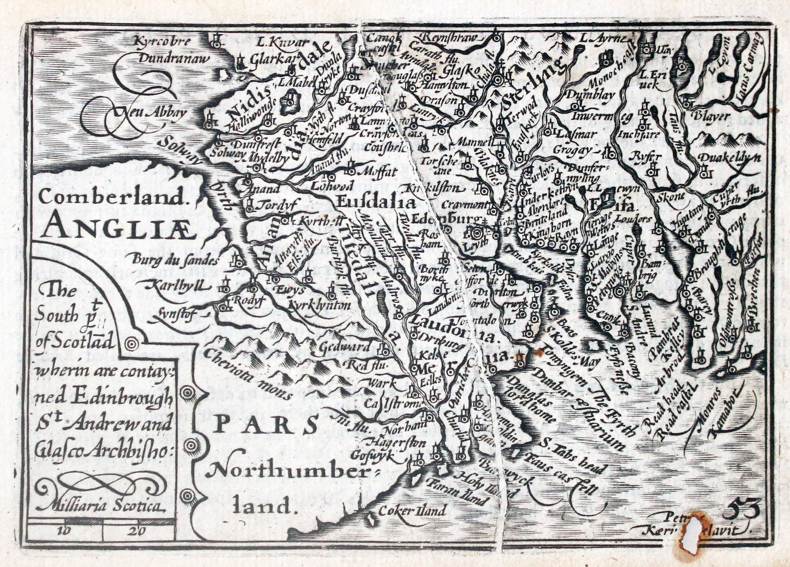 Map of Southern Scotland by Pieter van den Keere, 1627  Map of Southern Scotland by Pieter van den Keere, 1627