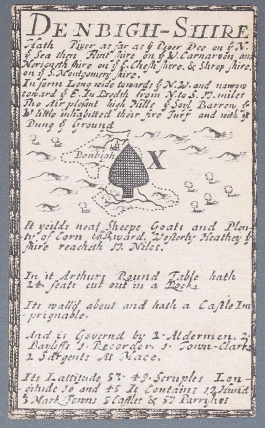 Playing card showing Flintshire by William Redmayne 1711