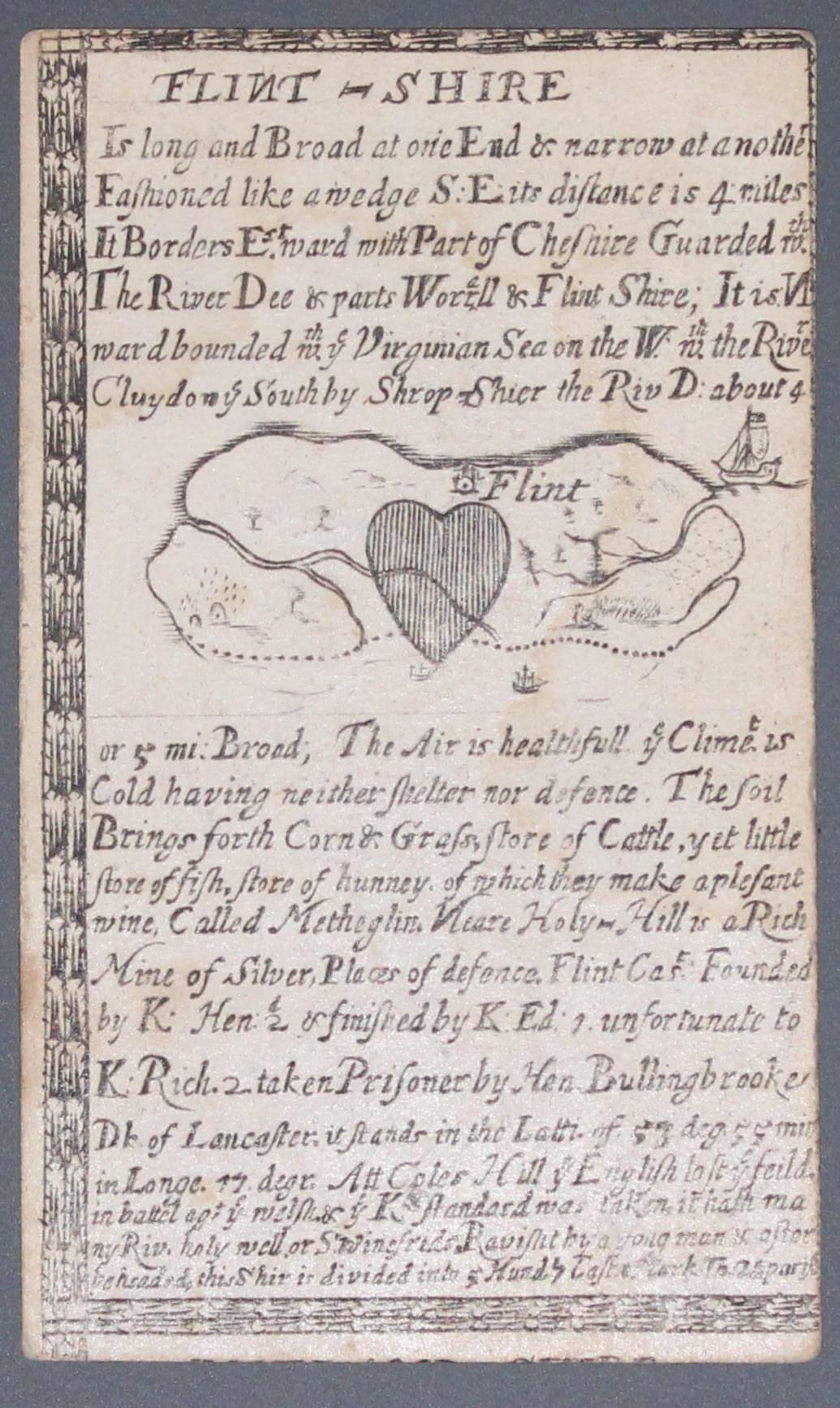 Playing card showing Denbighshire by William Redmayne 1711