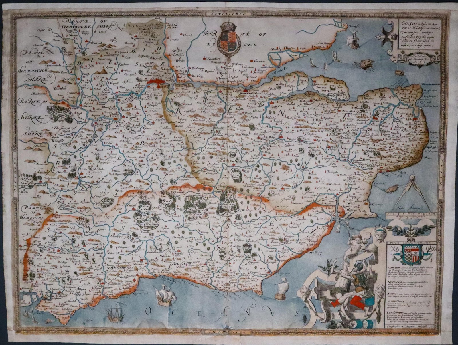Kent, Surrey, Sussex and Middlesex, Christopher Saxton, c.1580