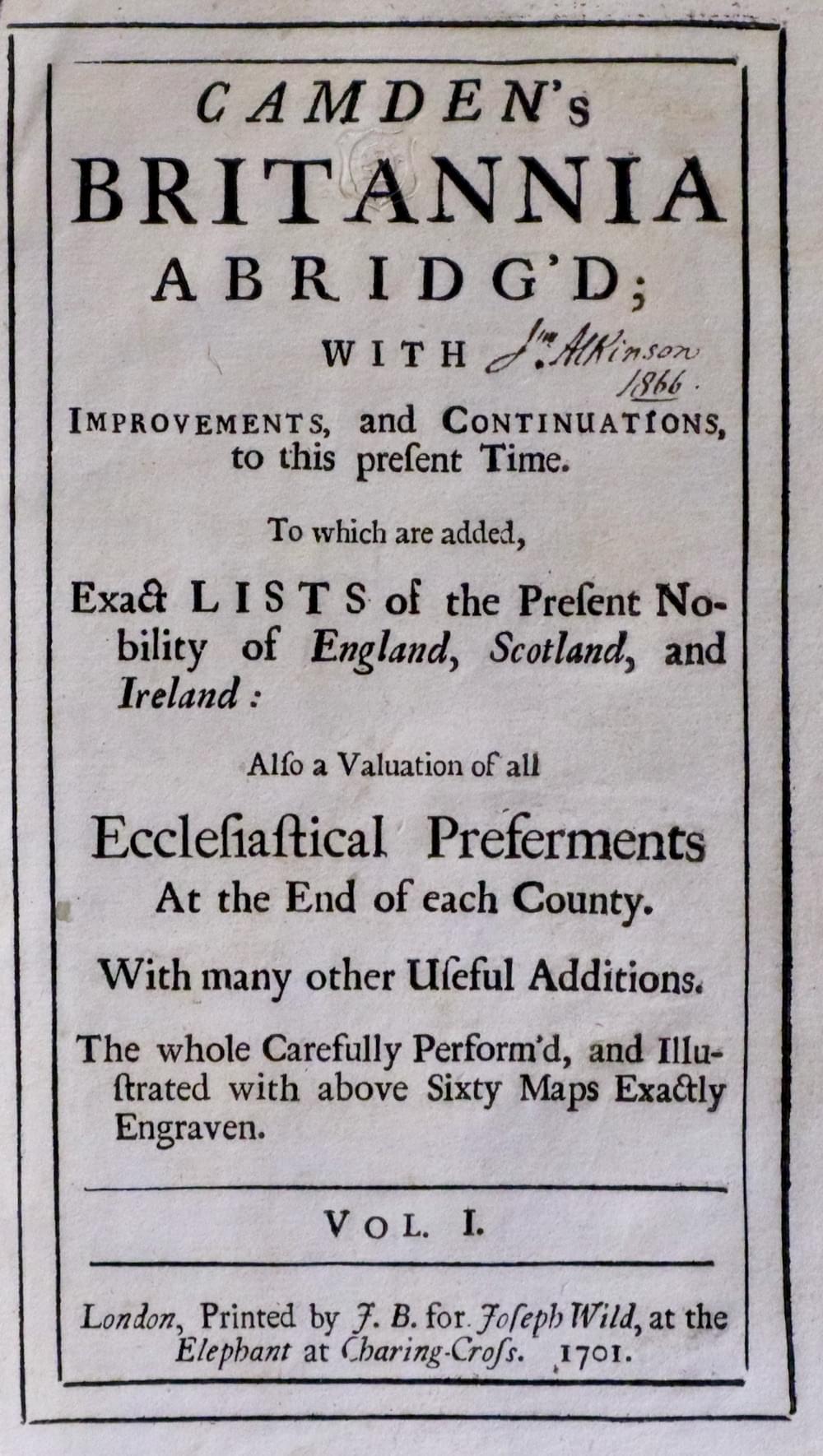 Title page to Camden'd Britannia 1701 with John Seller maps  Title page to Camden'd Britannia 1701 with John Seller maps