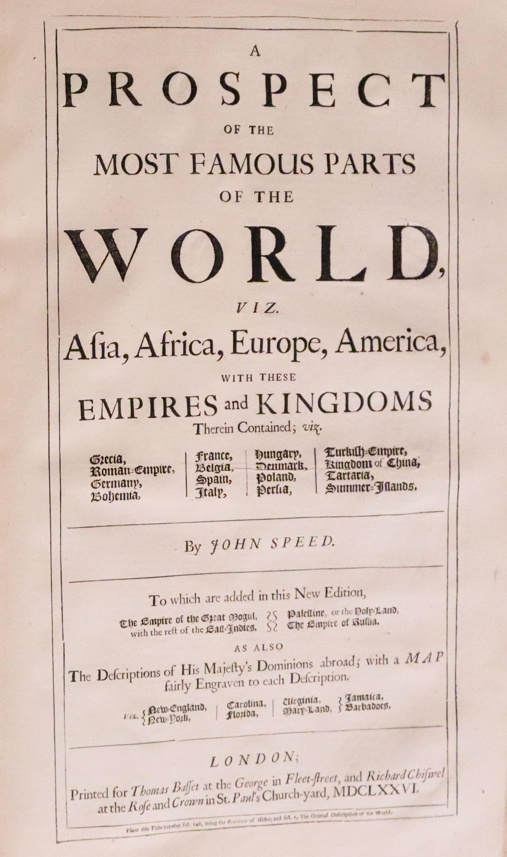 John Speed's Prospect of the World title page 1676  John Speed's Prospect of the World title page 1676