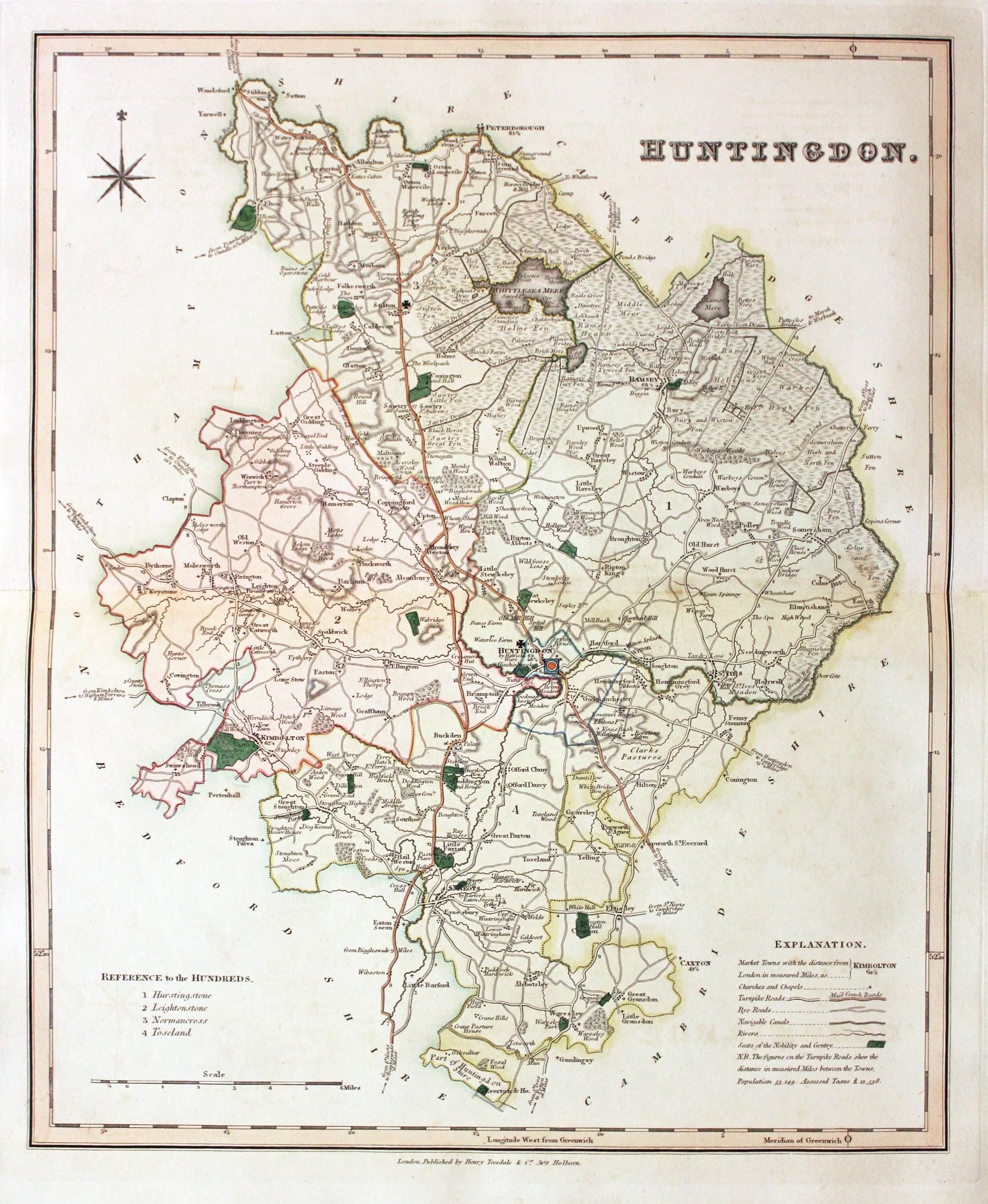 Map of Huntingdonshire by Henry Teesdale 1832