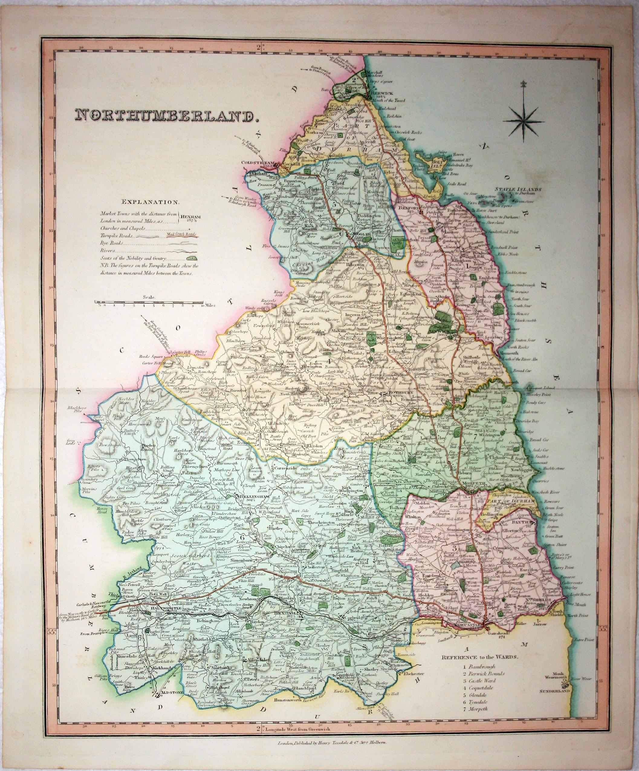 Map of Northumberland by Henry Teesdale 1832