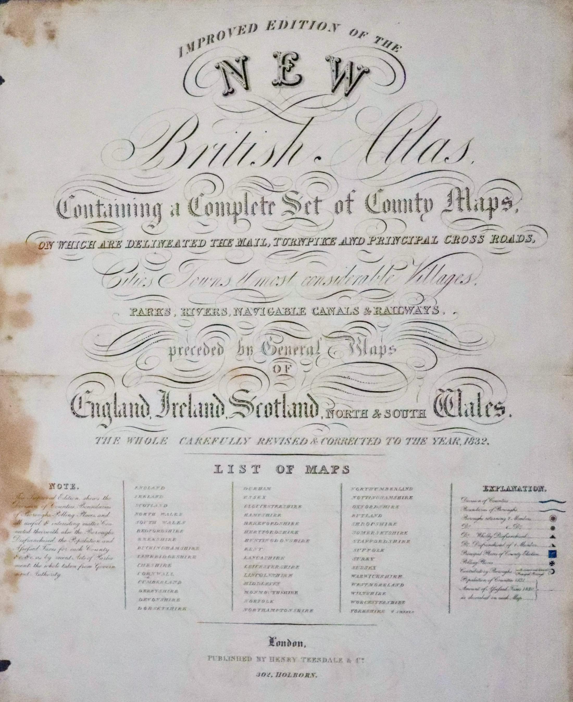 Title page Improved British Atlas by Henry Teesdale 1832