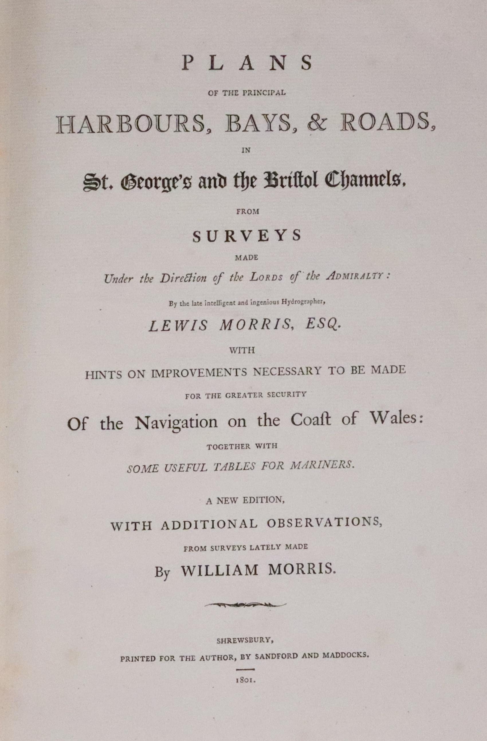 Ritle page to Plans opf the Principal, Bays, & Roads in St. Georg's amd the Bristol Channels