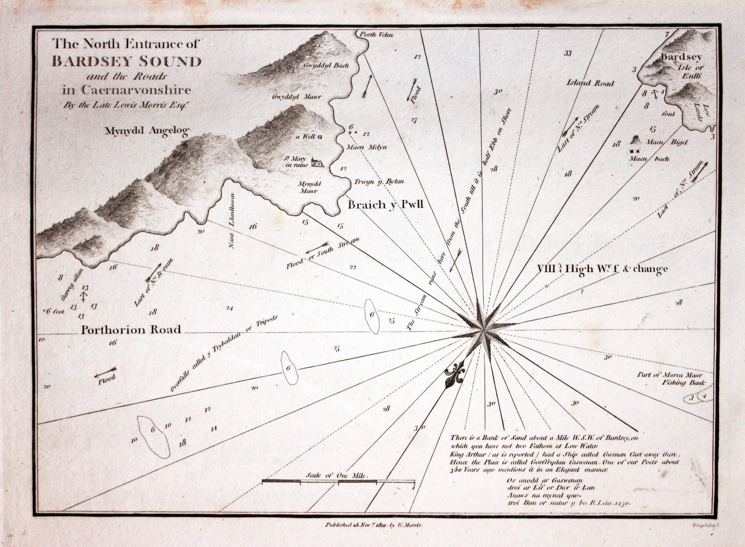 Chart of the Eantrance to Bardsey Sound, North Wales published by William Morris 1801