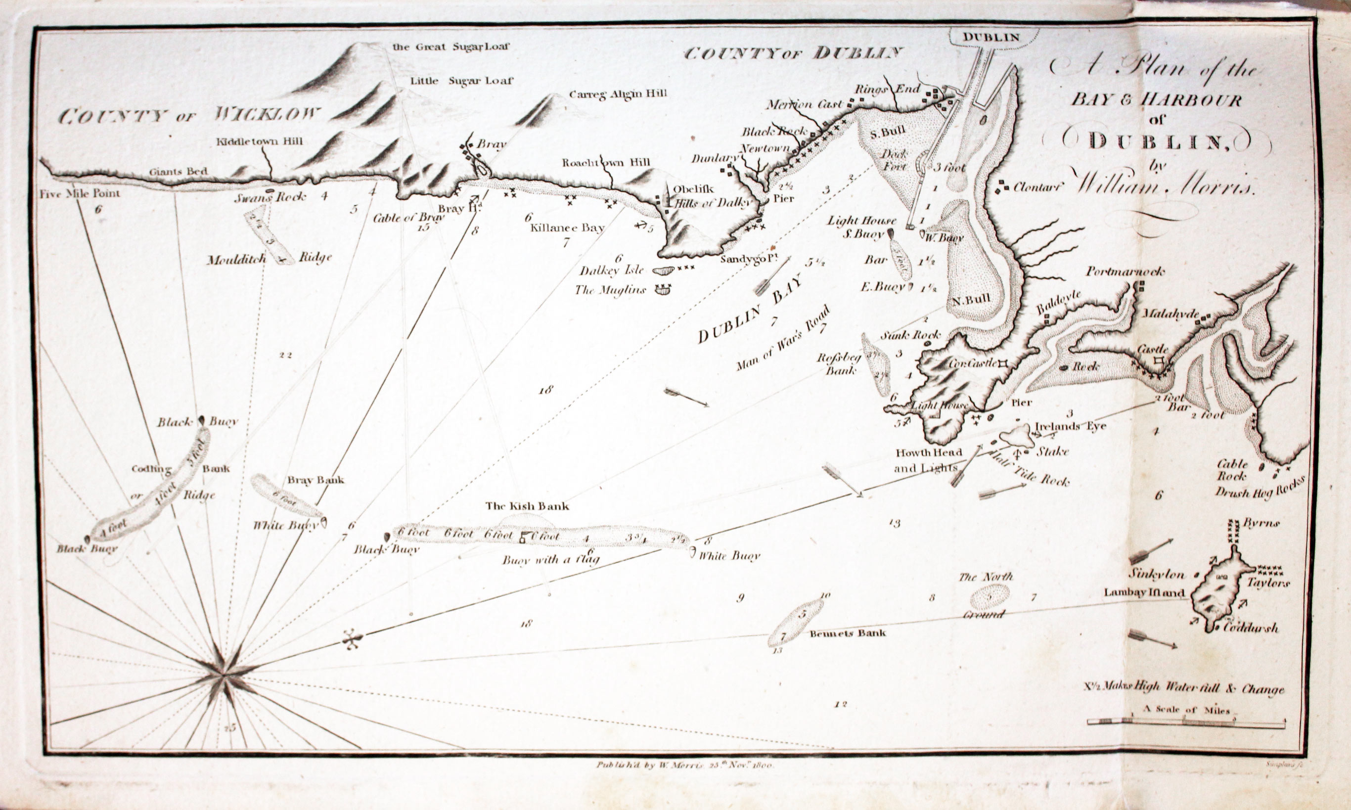 Chart of Bay and Harbour of Dublin published by William Morris 1801