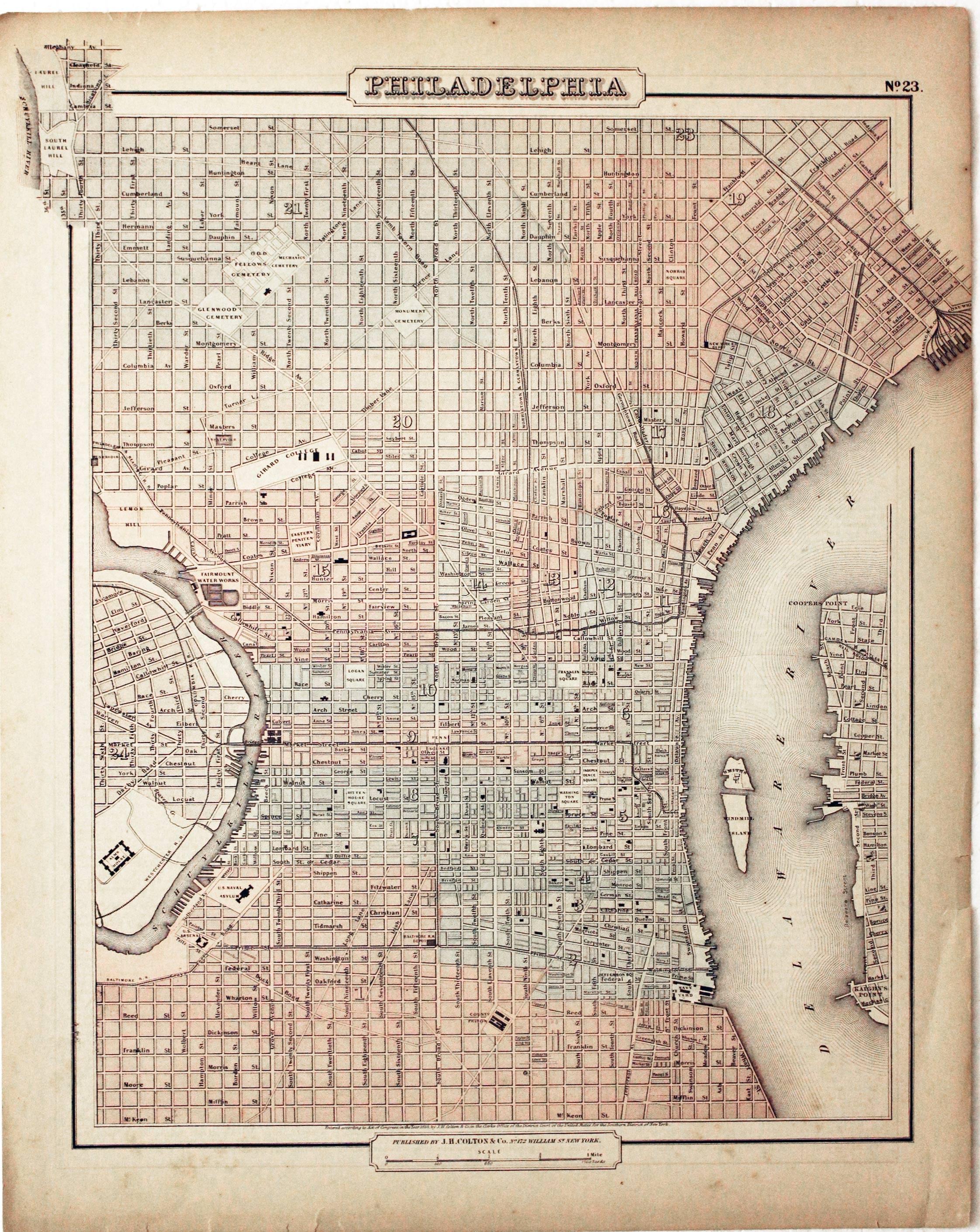 Philadelphia, Joseph Hutchins Colton, 1858  Philadelphia, Joseph Hutchins Colton, 1858