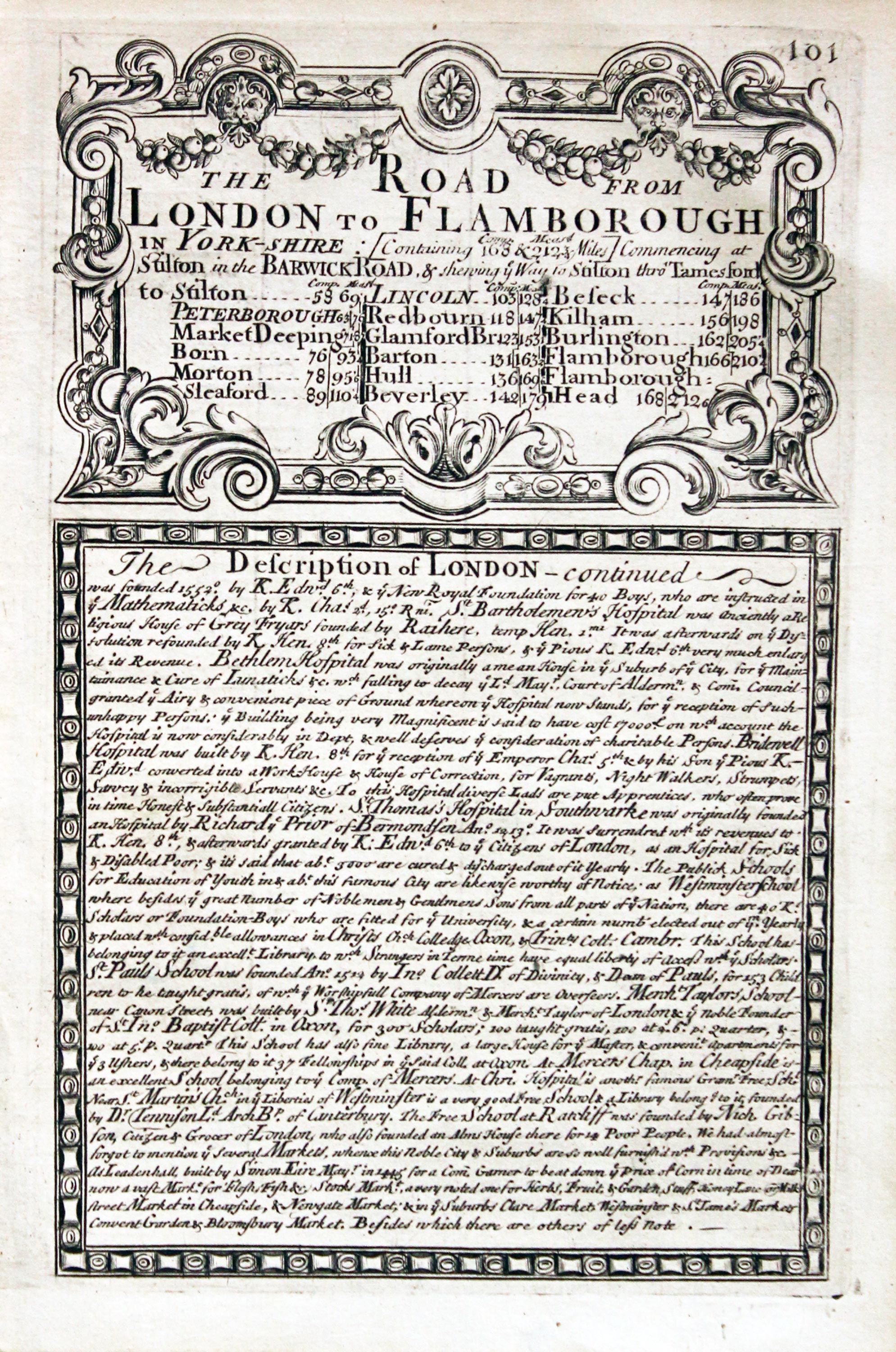 Road map Tamesford to Peterborough. Owen/Bowen c.1730