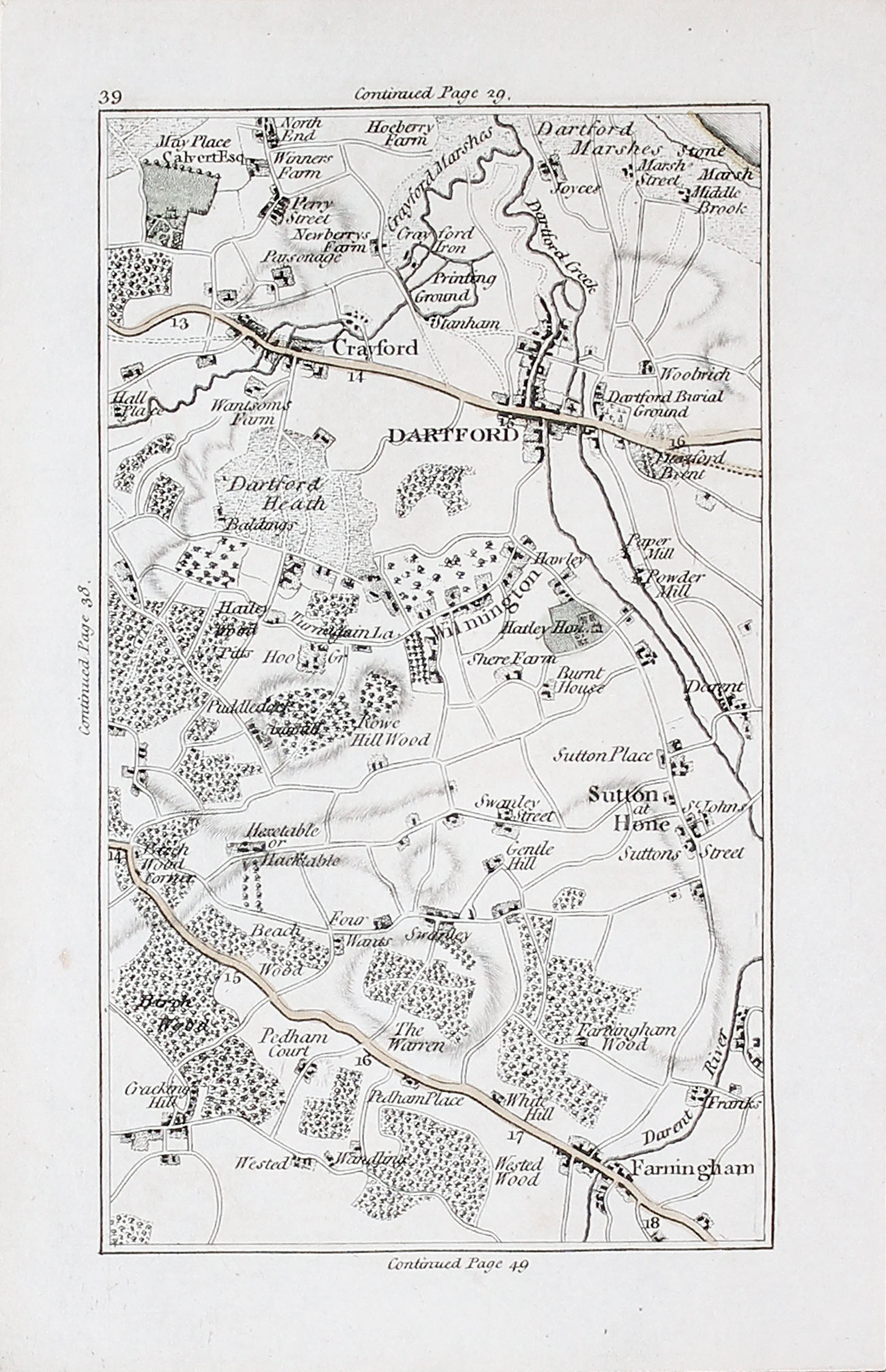 Crayford, Dartford, Sutton at Hone, Wilmington and Farningham John Cary 1786
