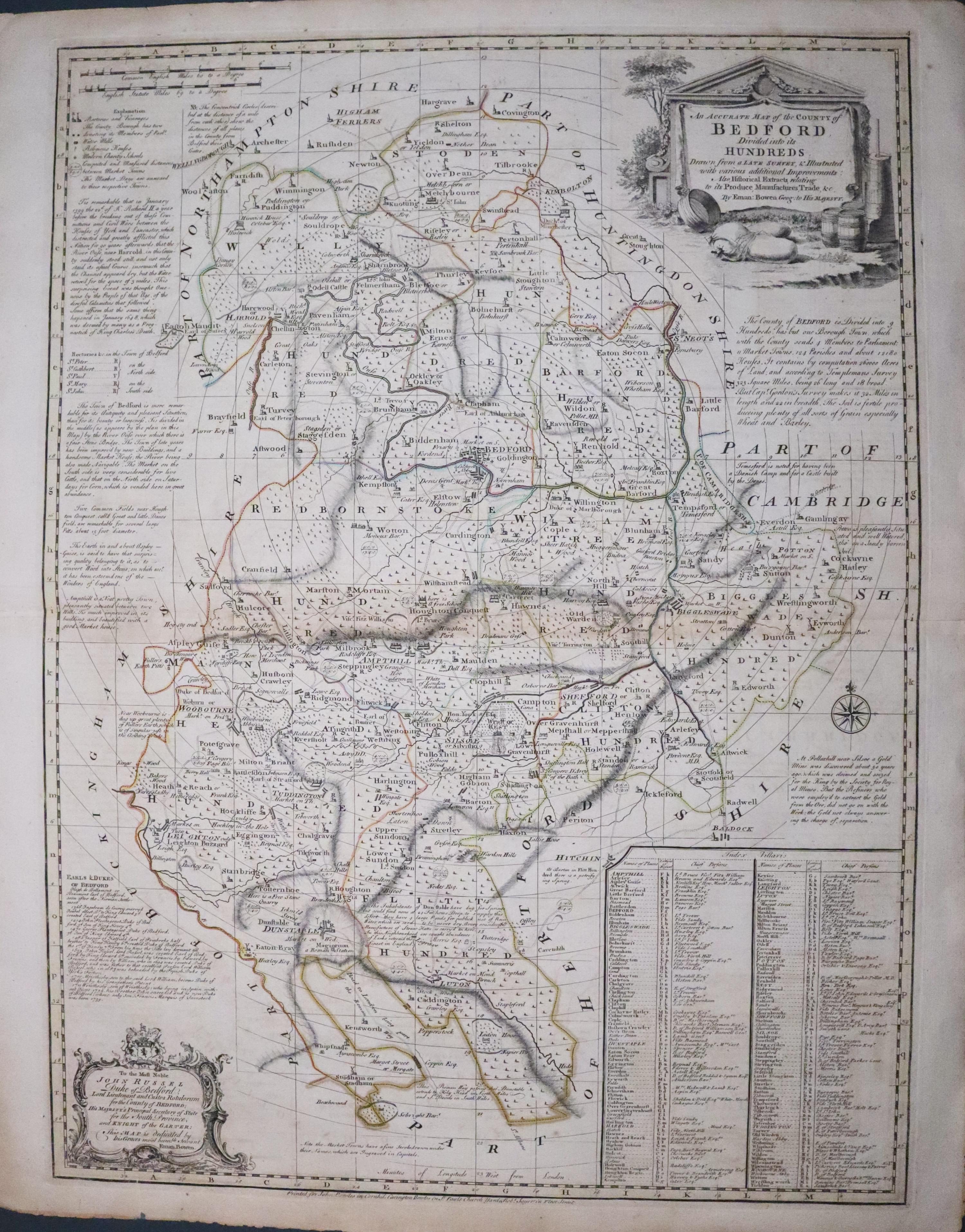 Bedfordshire, Emanuel Bowen c.1777 Lare English Atlas