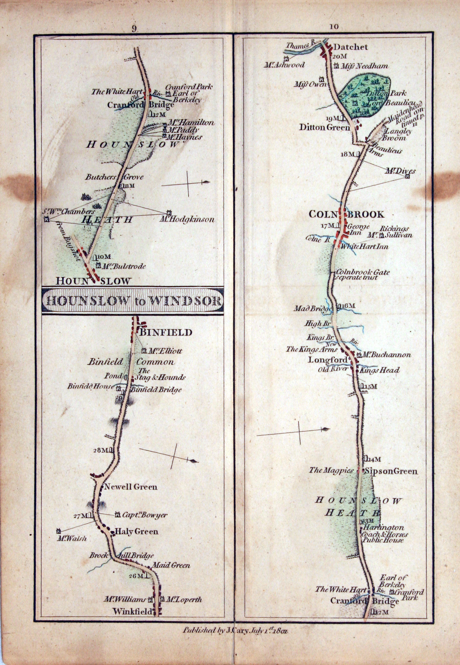 Egham to Binfield, Cary Road Map 1801  Egham to Binfield, Cary Road Map 1801