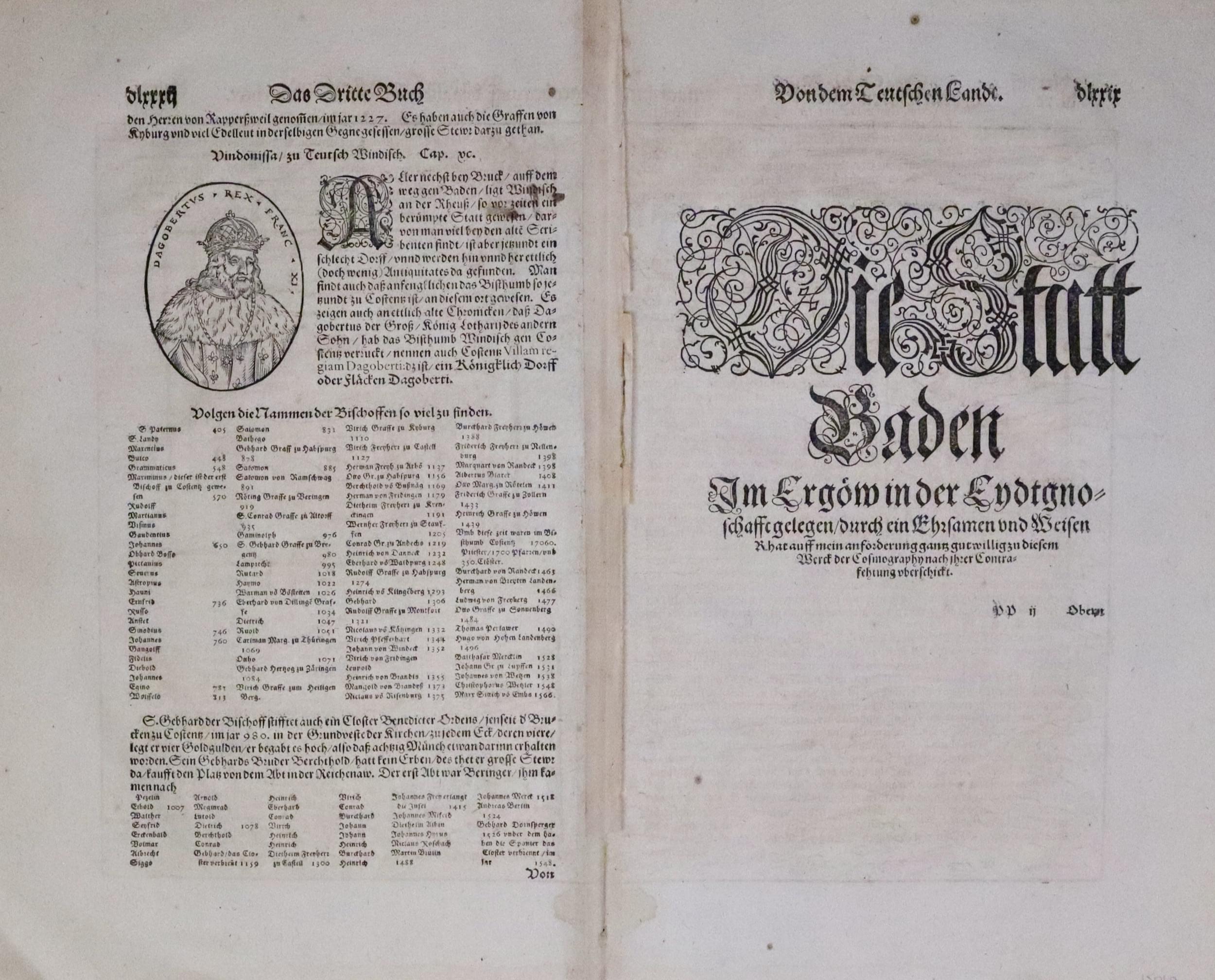 Text for Baden in Switzerland by Sebastian Munster 1598  Text for Baden in Switzerland by Sebastian Munster 1598